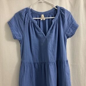 Pact Coastal Breezy Double Gauze Cotton Dress Periwinkle